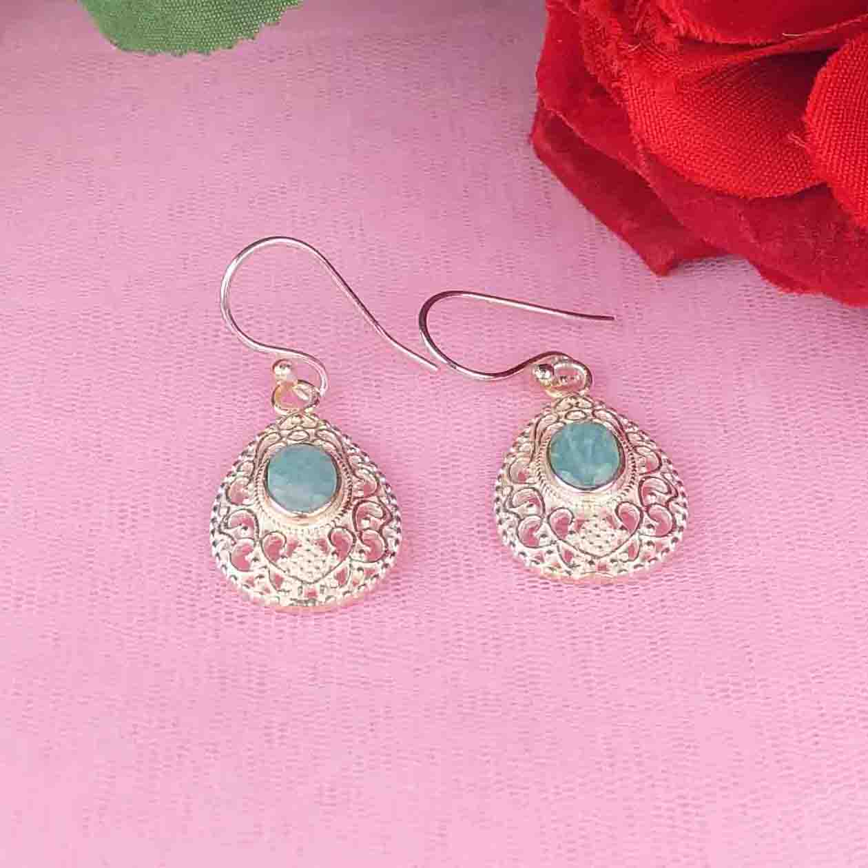 Awesome Blue Amazonite Earrings Made of Brass Silver Polished Danglers