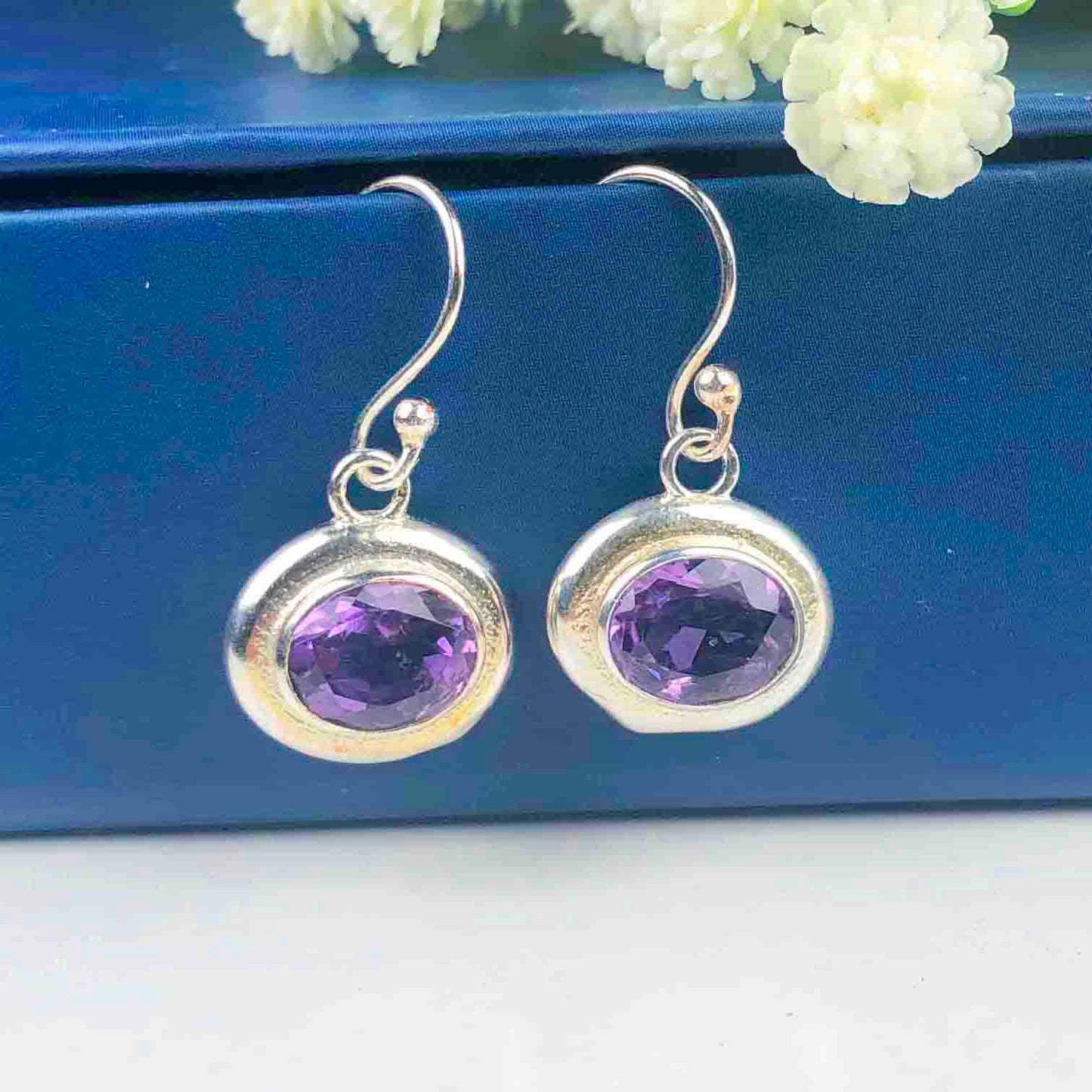 Classy Purple Amethyst Earrings Made of Brass Silver Polished Danglers