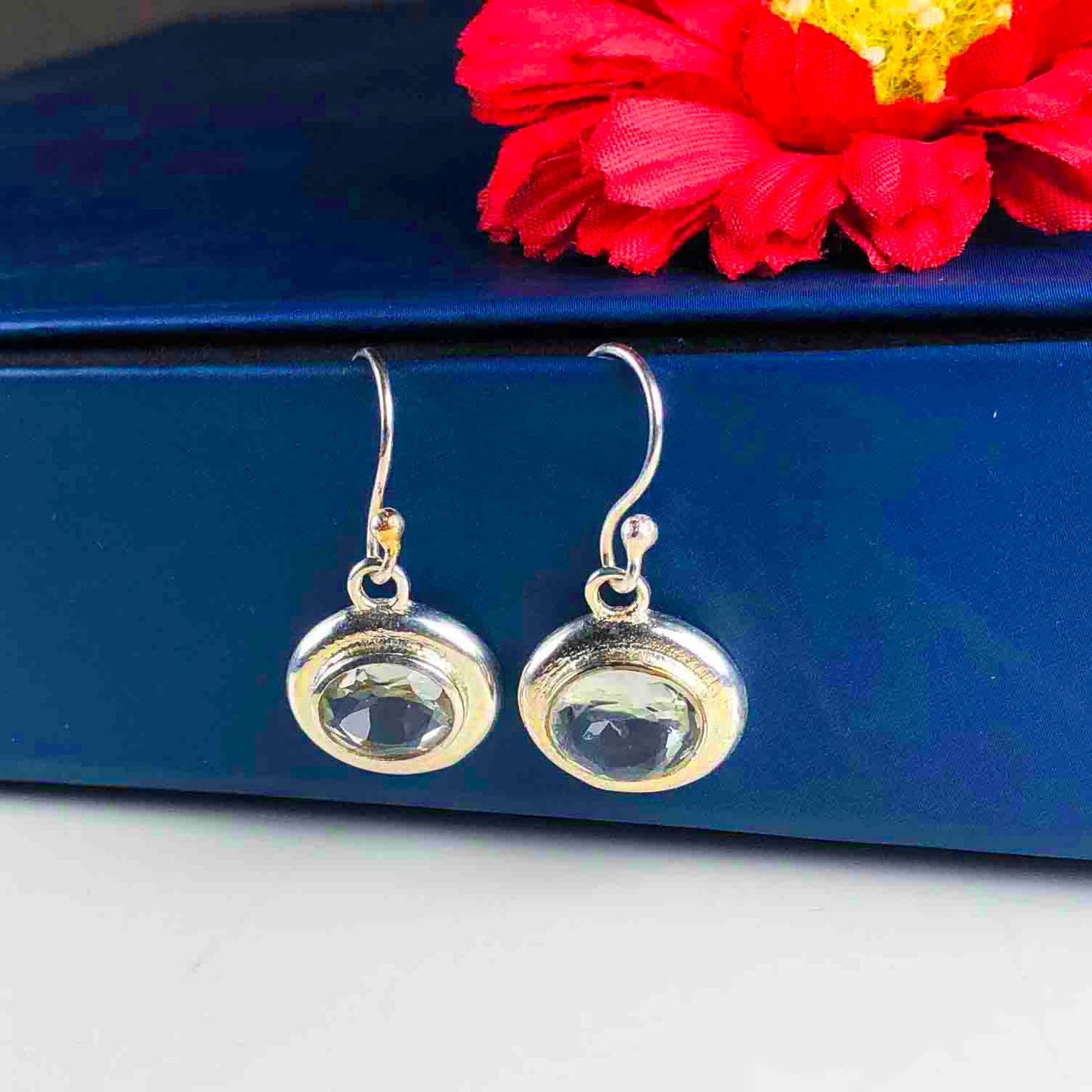 Radiant Green Amethyst Earrings Made of Brass Silver Polished Danglers