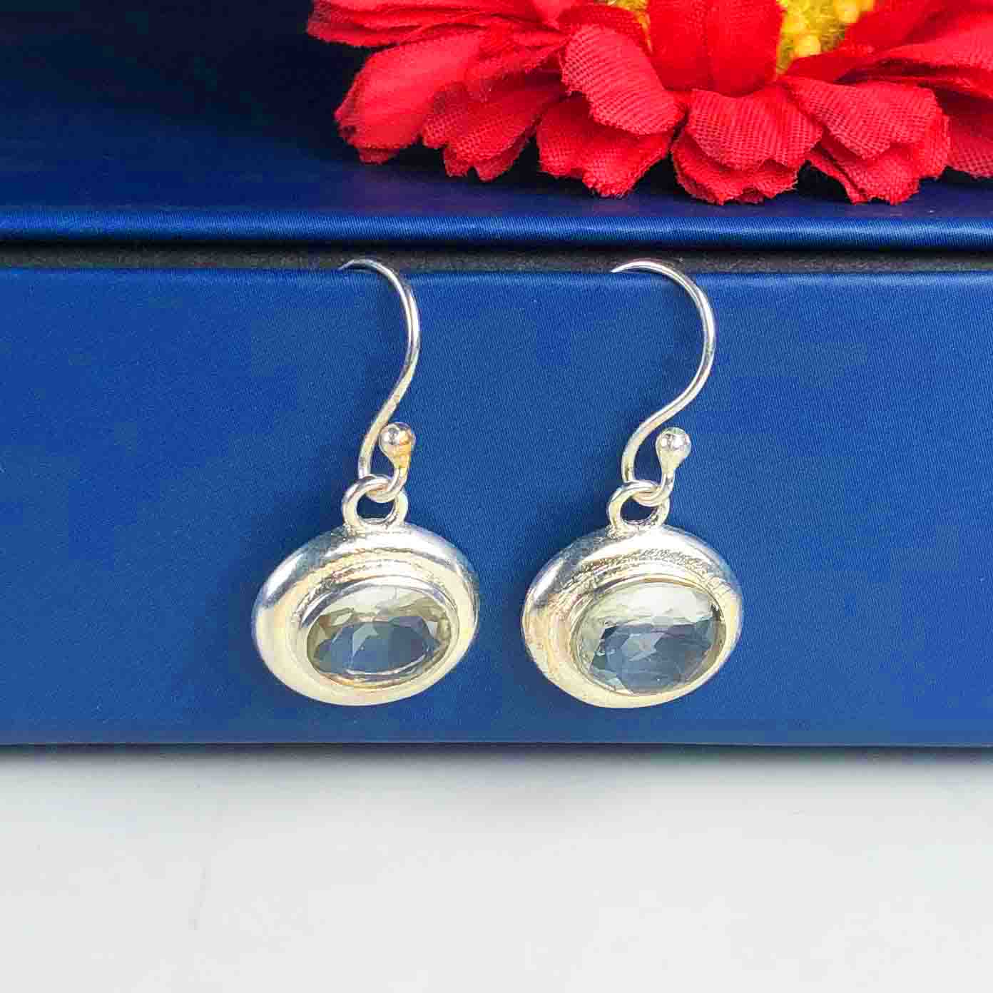 Radiant Green Amethyst Earrings Made of Brass Silver Polished Danglers
