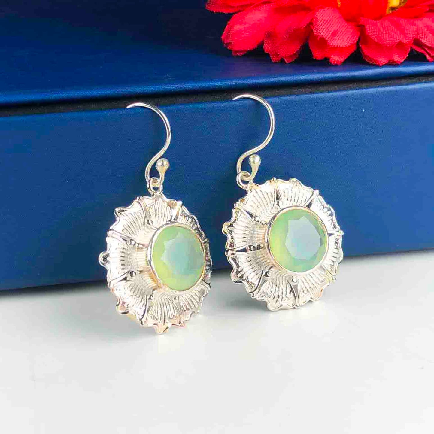 Amazing Green Opal Earrings Made of Brass Silver Polished Danglers