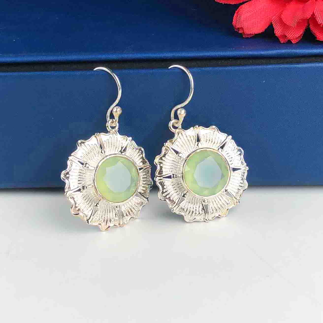 Amazing Green Opal Earrings Made of Brass Silver Polished Danglers