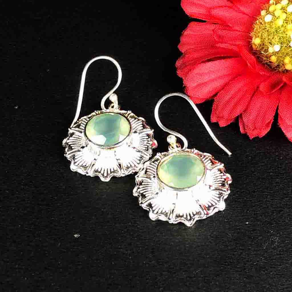 Amazing Green Opal Earrings Made of Brass Silver Polished Danglers