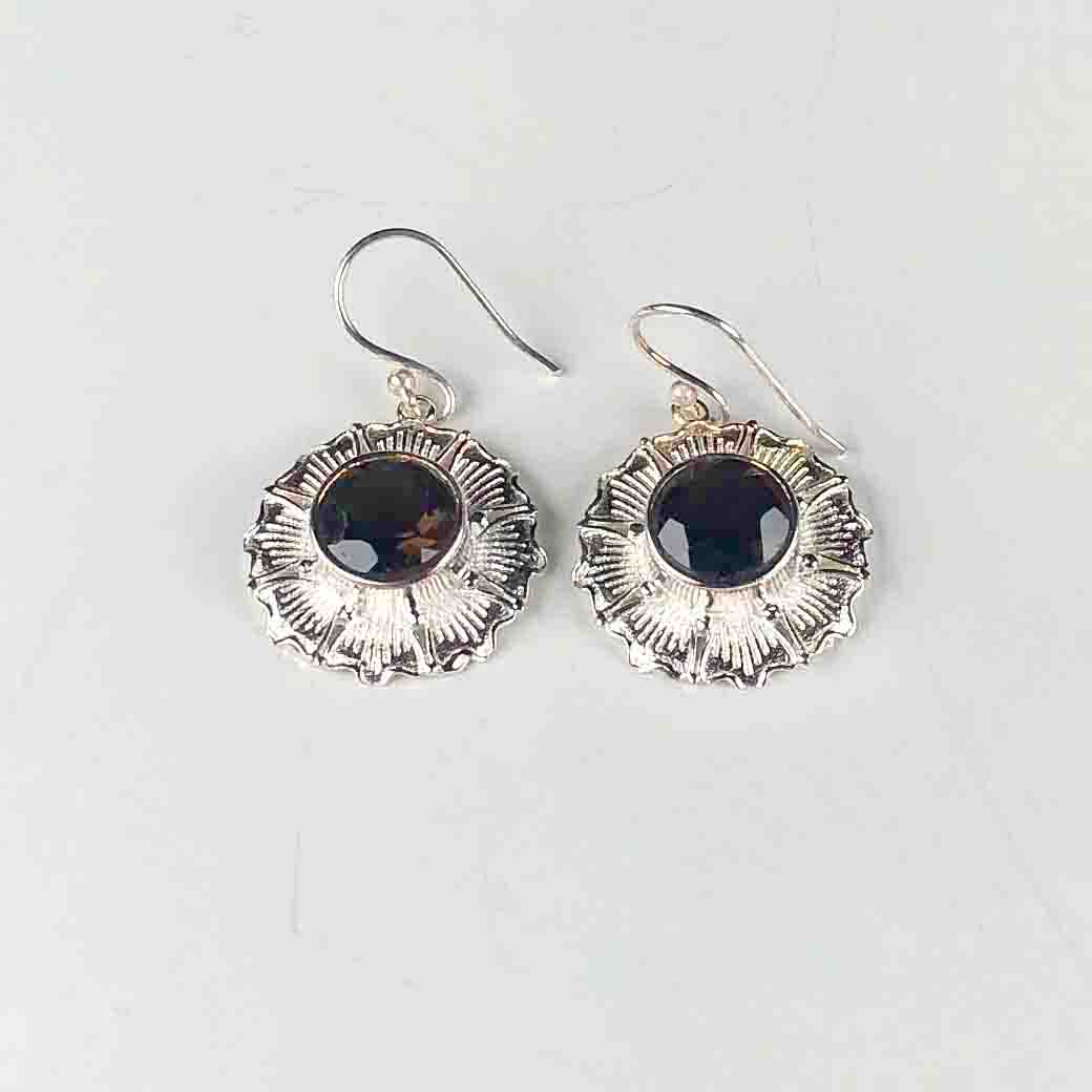 Fantastic Brown Smoky Quartz Earrings Made of Brass Silver Polished Danglers
