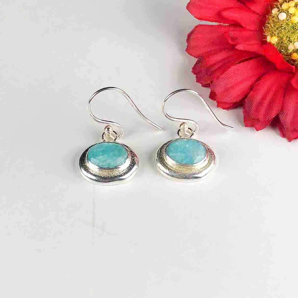 Precious Blue Amazonite Earrings Made of Brass Silver Polished Danglers