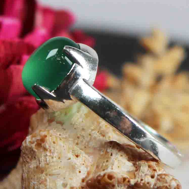 Wonderful Green Onyx Ring Main Metal Brass, Silver Coated