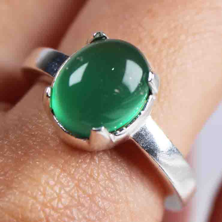 Wonderful Green Onyx Ring Main Metal Brass, Silver Coated