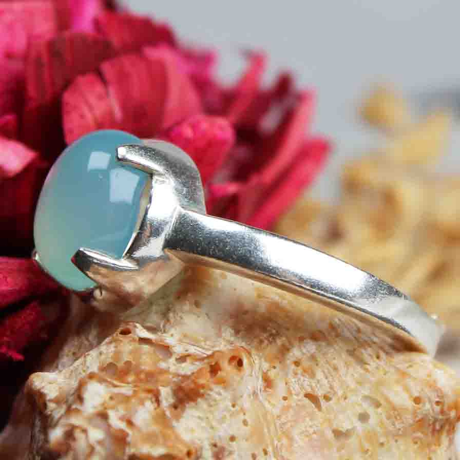 Elegant Blue Chalcedony Ring Main Metal Brass, Silver Coated