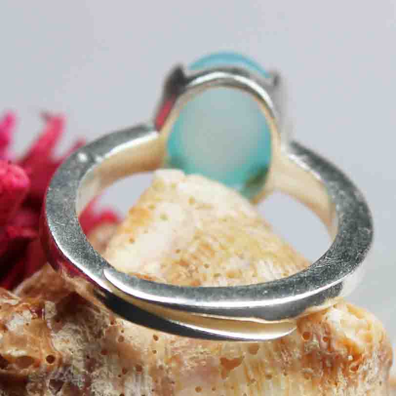 Elegant Blue Chalcedony Ring Main Metal Brass, Silver Coated