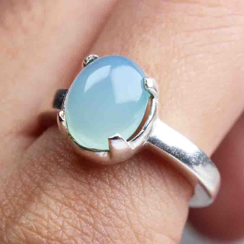 Elegant Blue Chalcedony Ring Main Metal Brass, Silver Coated