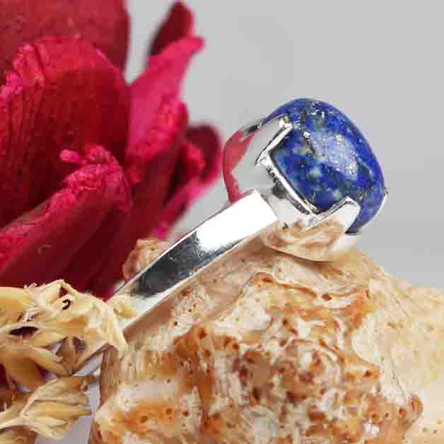 Wonderful Blue Lapiz Lazuli Ring Main Metal Brass, Silver Coated