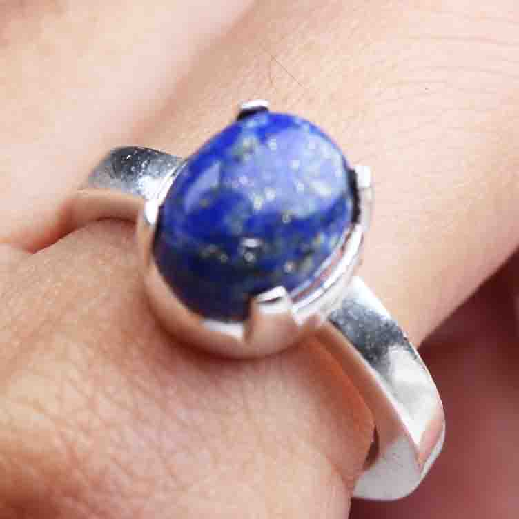 Wonderful Blue Lapiz Lazuli Ring Main Metal Brass, Silver Coated