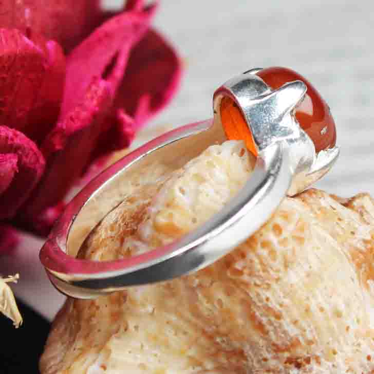 One of a kind Red Carnelian Ring Main Metal Brass, Silver Coated
