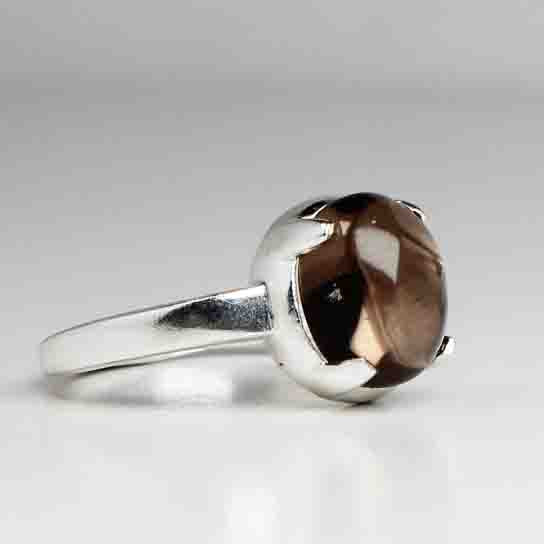 Very pretty Brown Smoky Quartz Ring Main Metal Brass, Silver Coated