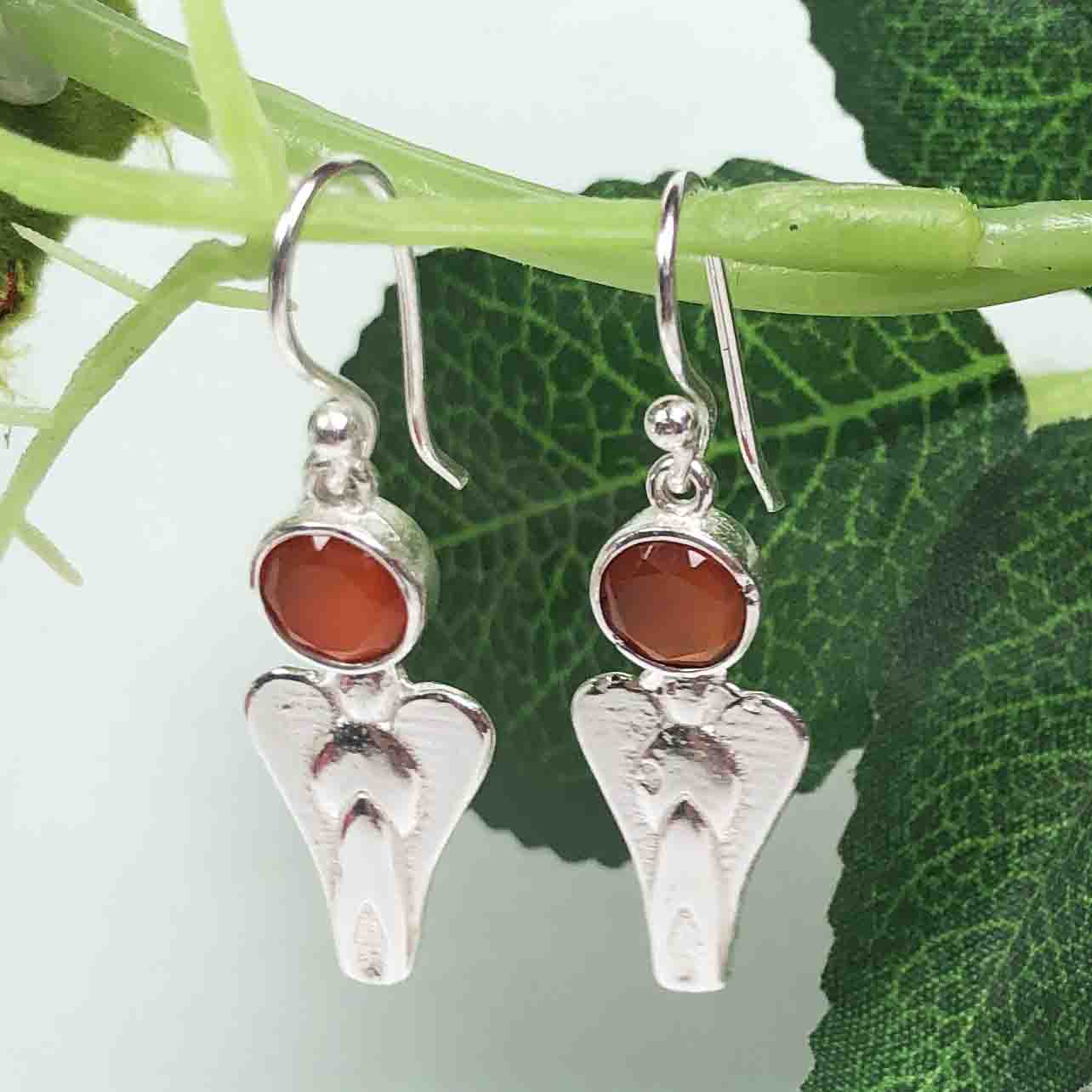 Elegant Red Carnelian Earrings Made of Brass Silver Polished Danglers