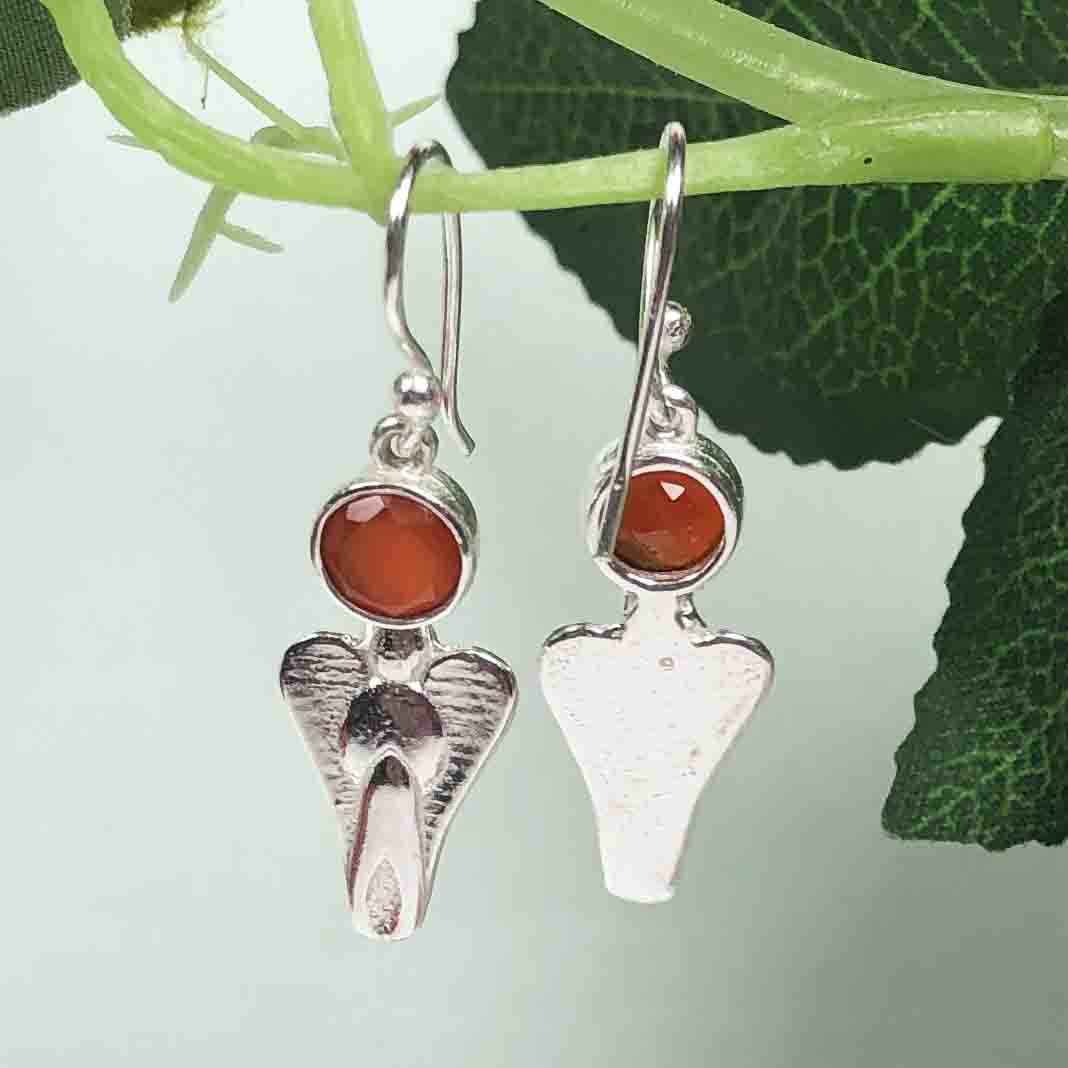 Elegant Red Carnelian Earrings Made of Brass Silver Polished Danglers