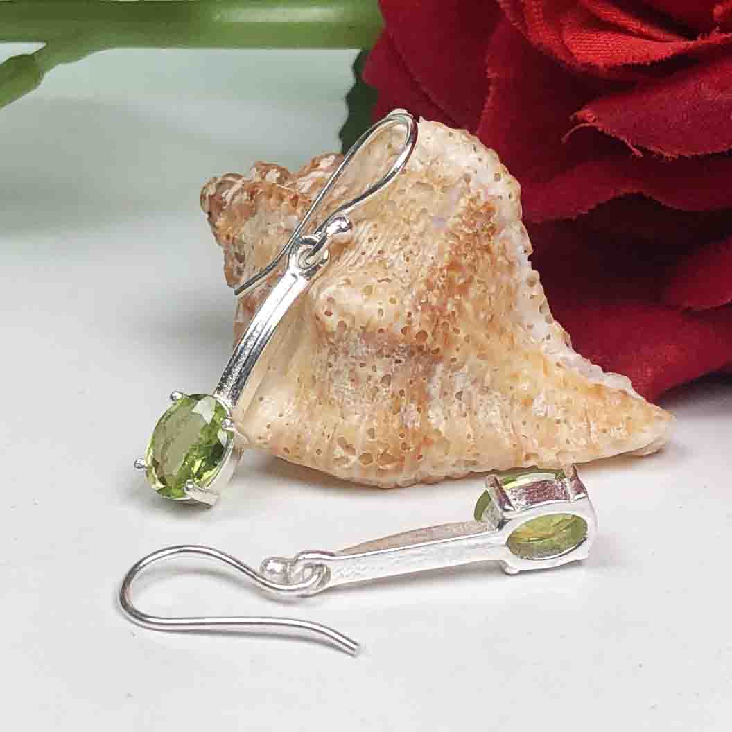 Precious Green Peridot Earrings Made of Brass Silver Polished Danglers