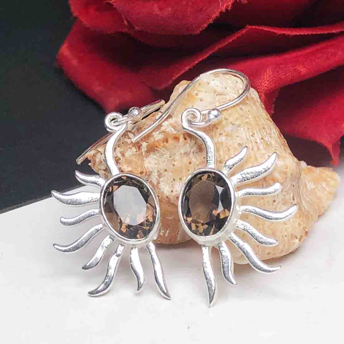 Awesome Brown Smoky Quartz Earrings Made of Brass Silver Polished Danglers