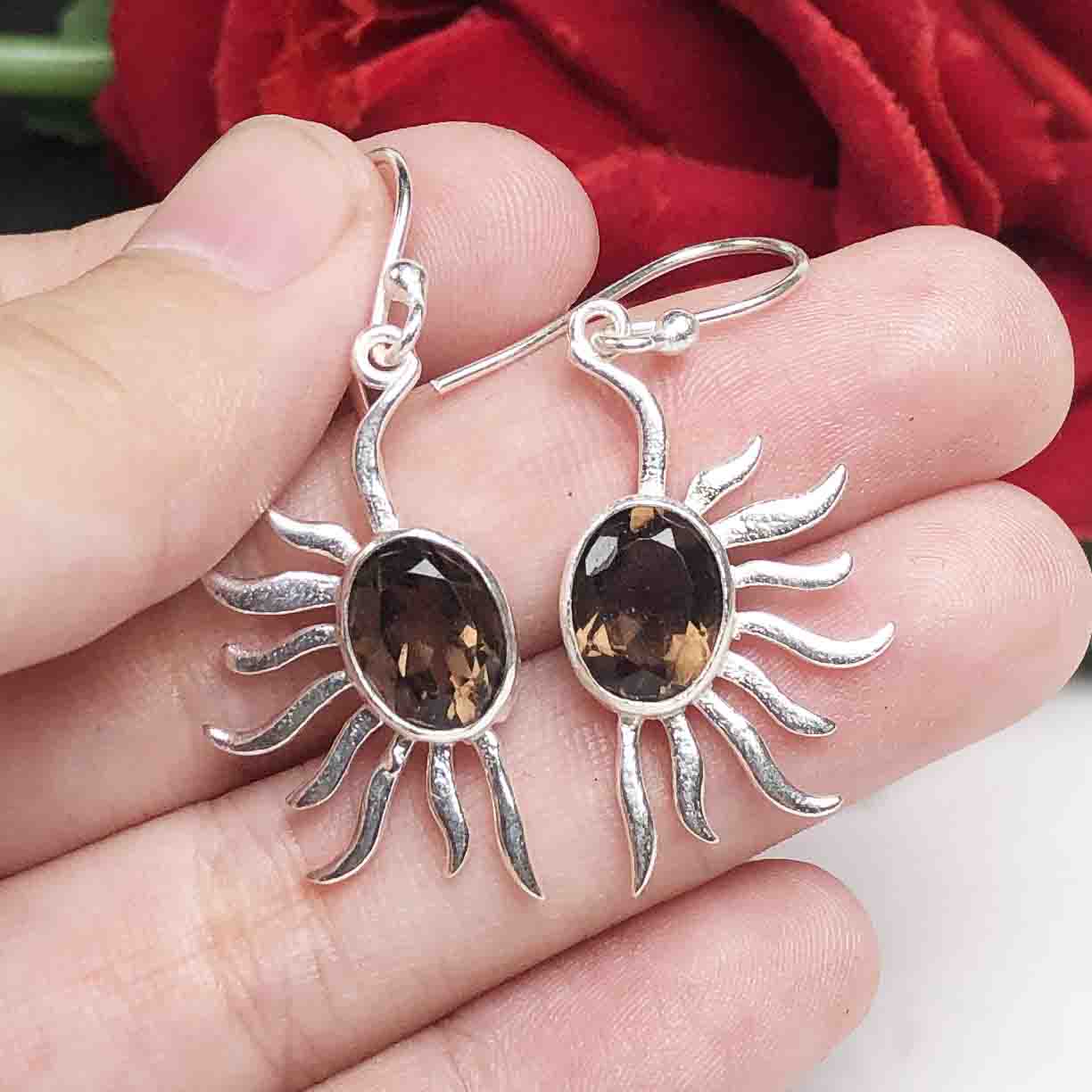Awesome Brown Smoky Quartz Earrings Made of Brass Silver Polished Danglers