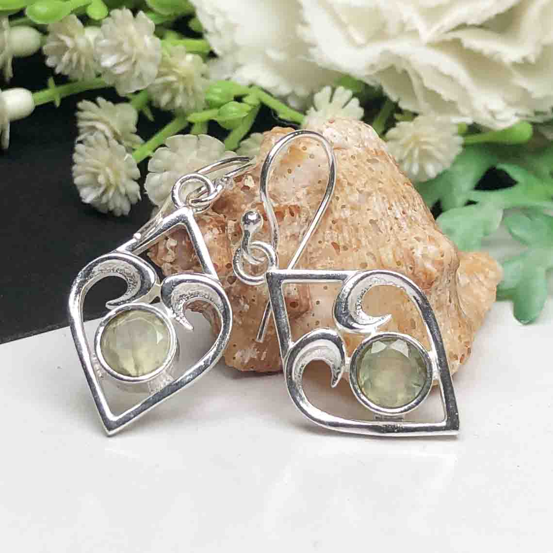 Fashionable Green Opal Earrings Made of Brass Silver Polished Danglers