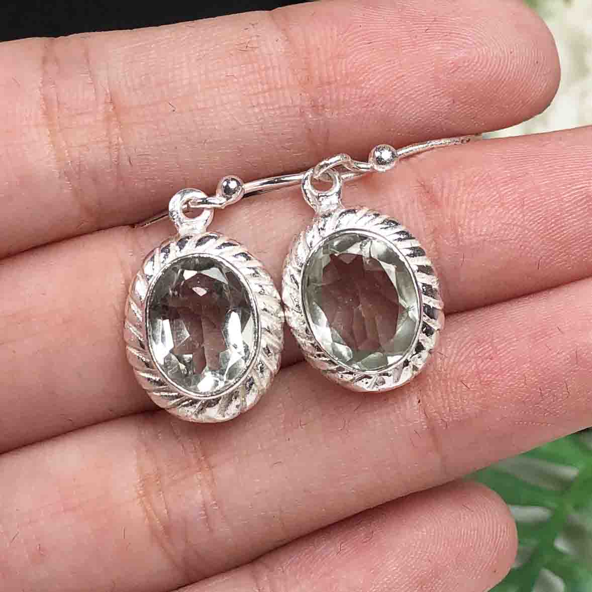 Elegant Green Amethyst Earrings Made of Brass Silver Polished Danglers
