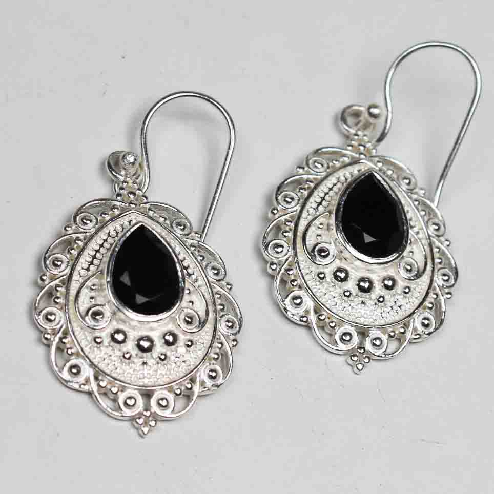 One of a kind Black Spinel Earrings Made of Brass Silver Polished Danglers