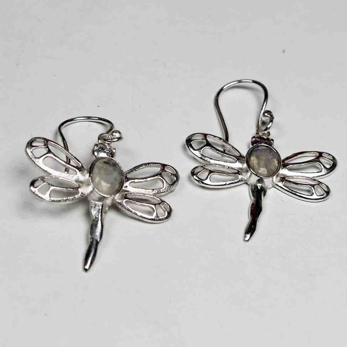 One of a kind White Moonstone Earrings Made of Brass Silver Polished Danglers