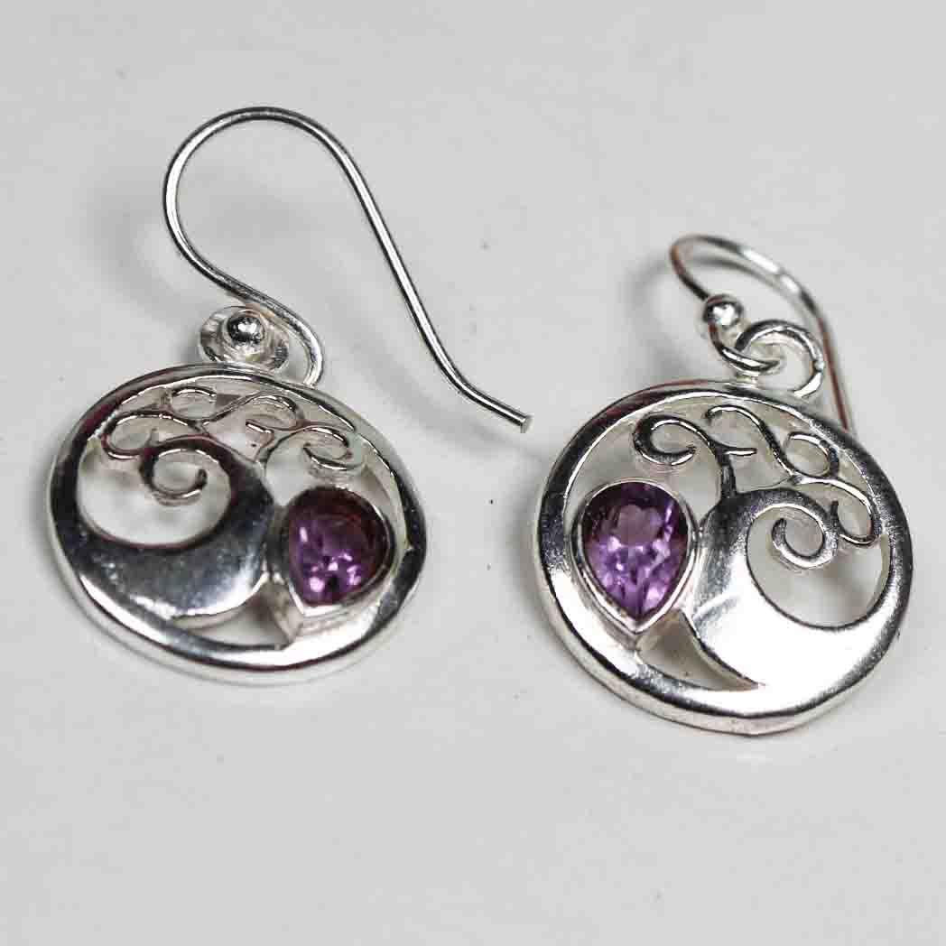 Precious Purple Amethyst Earrings Made of Brass Silver Polished Danglers