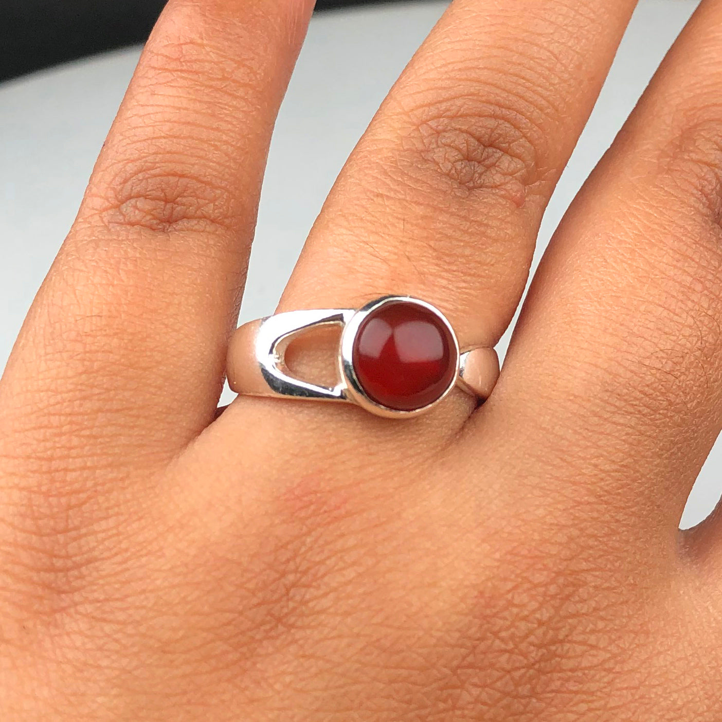 Very pretty Red Carnelian Ring Main Metal Brass, Silver Coated
