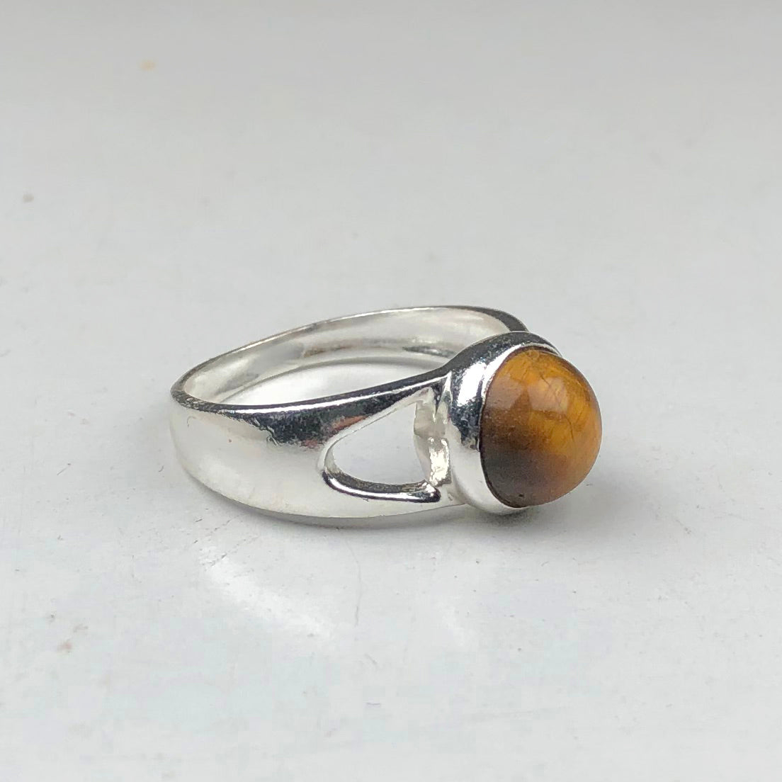 Impressive Brown Tigereye Ring Main Metal Brass, Silver Coated