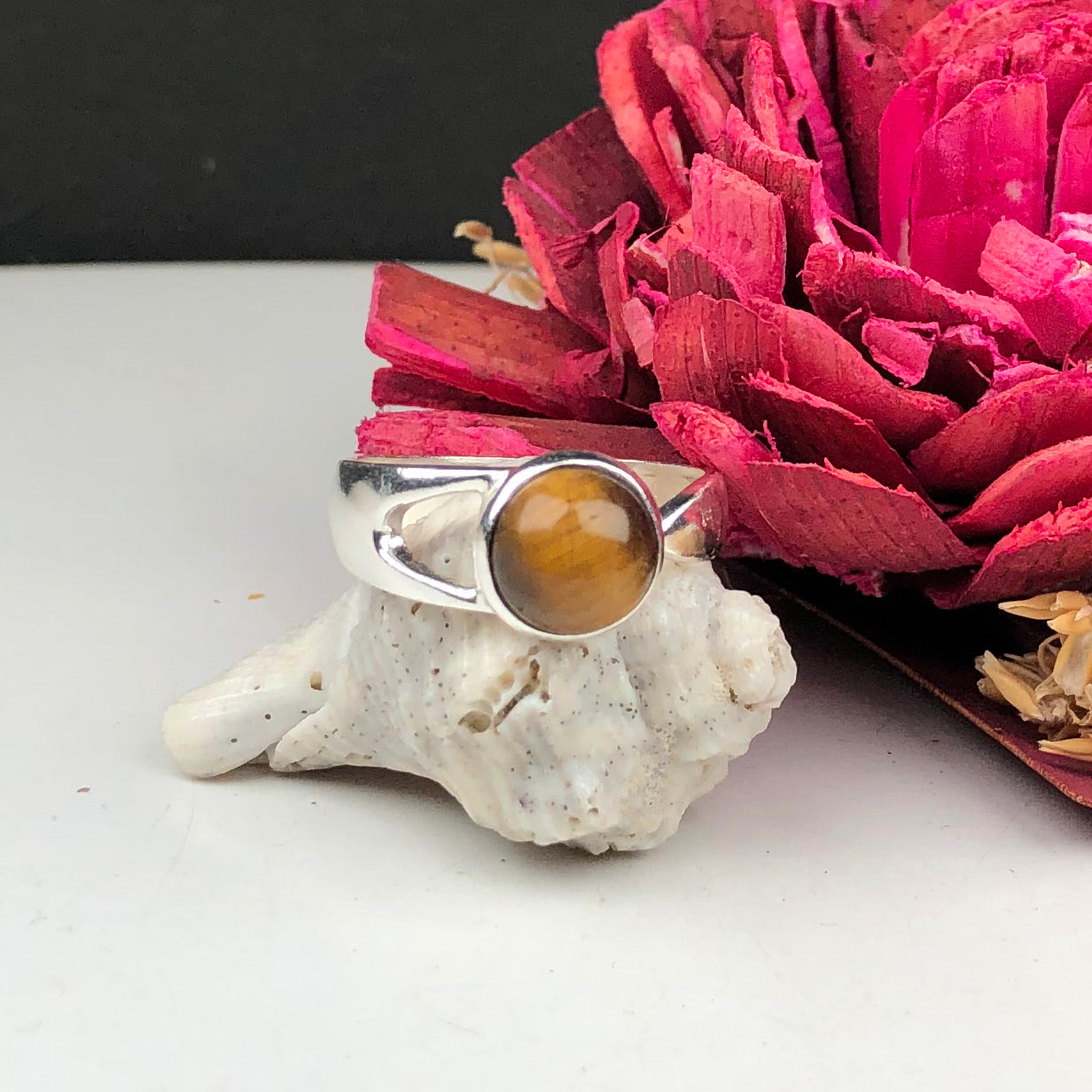 Impressive Brown Tigereye Ring Main Metal Brass, Silver Coated