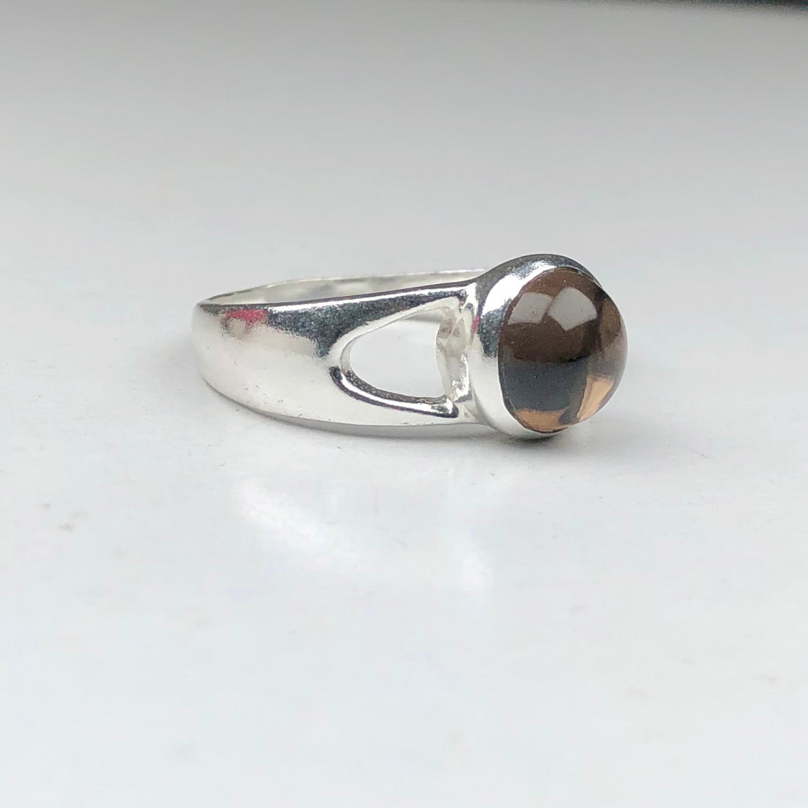 Amazing Brown Smoky Quartz Ring Main Metal Brass, Silver Coated