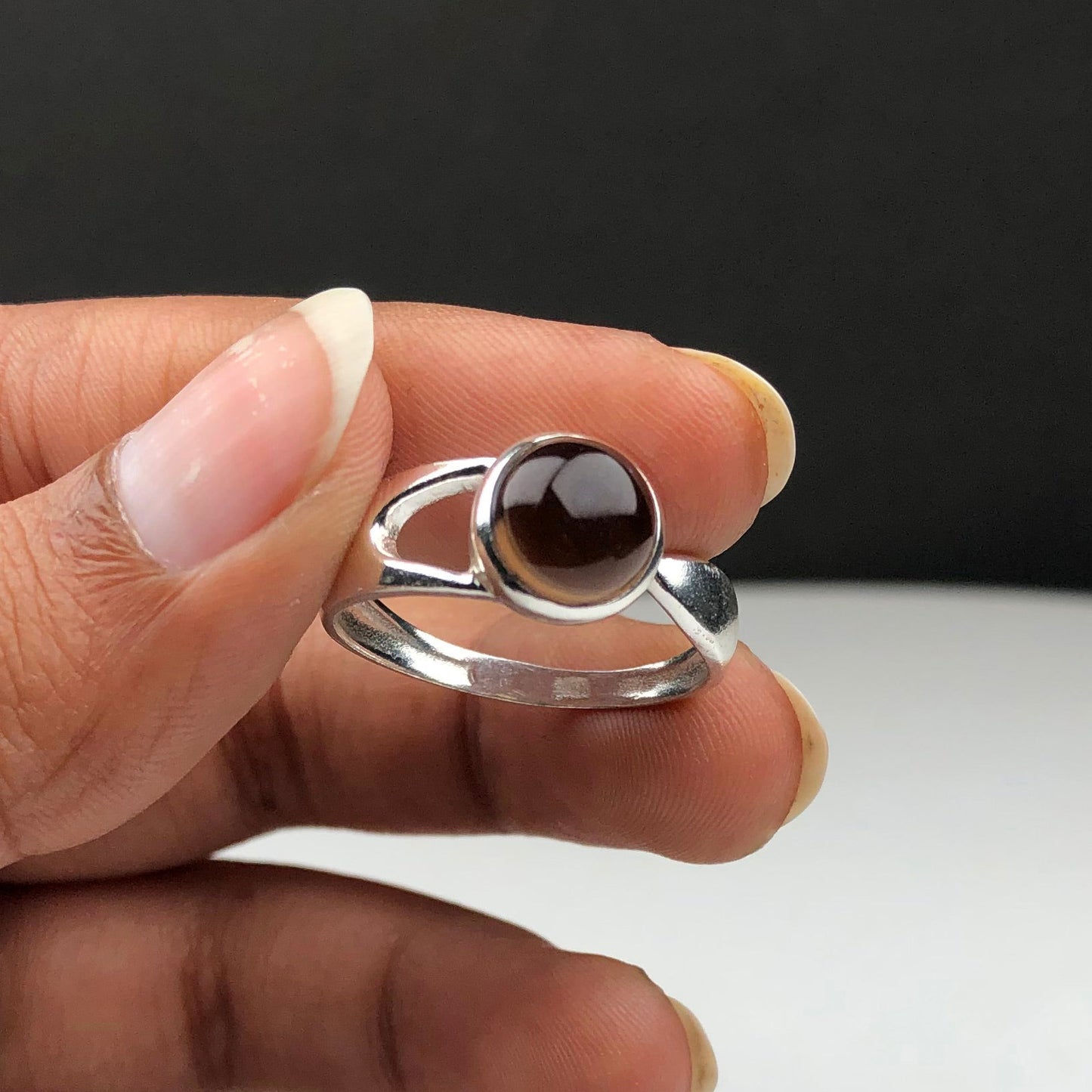 Amazing Brown Smoky Quartz Ring Main Metal Brass, Silver Coated