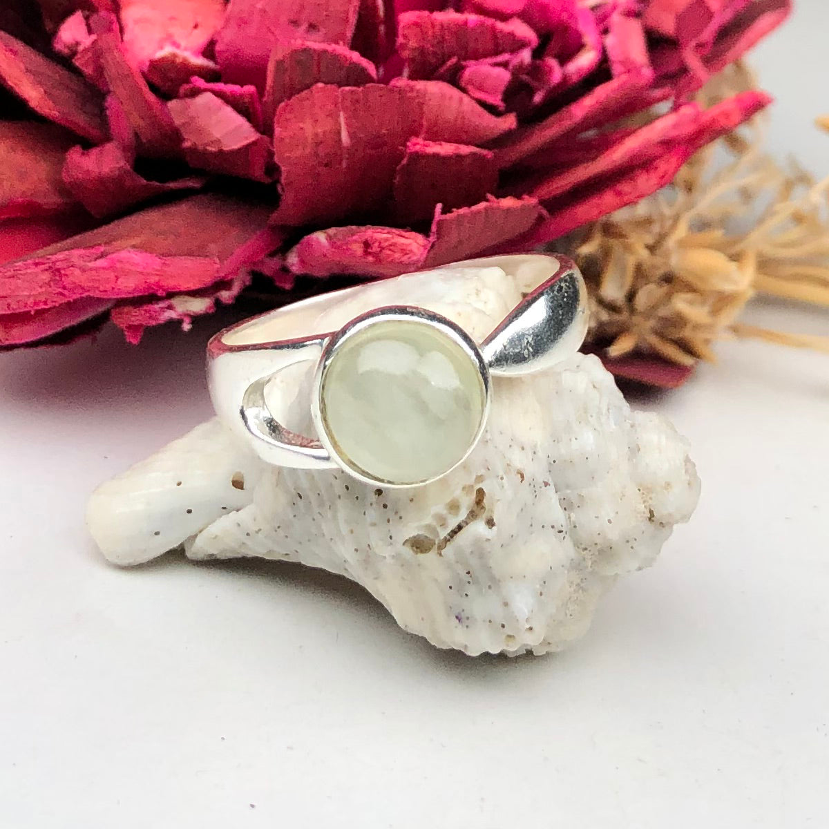 One of a kind White Clear Quartz Ring Main Metal Brass, Silver Coated