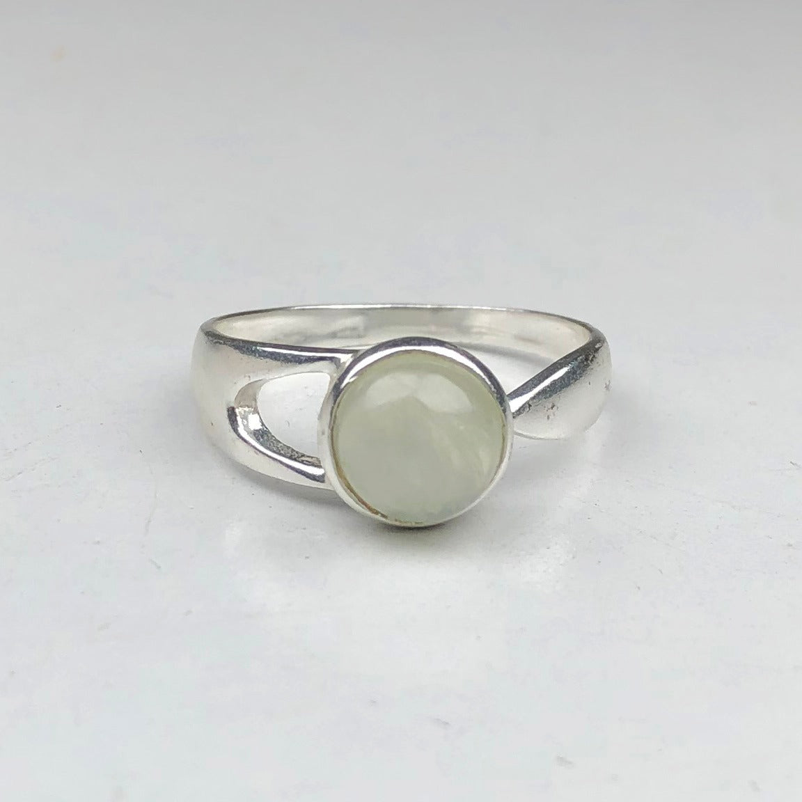 One of a kind White Clear Quartz Ring Main Metal Brass, Silver Coated