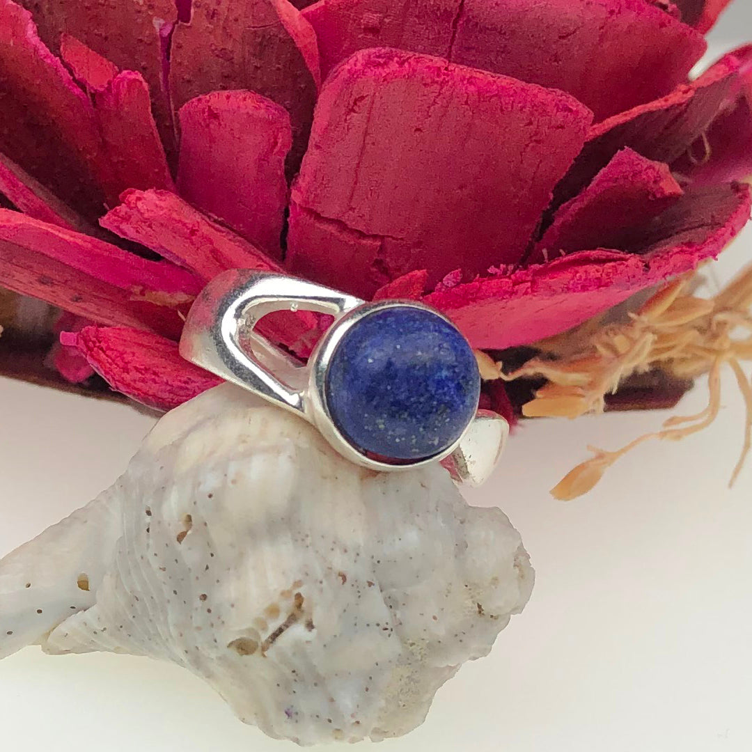 Very pretty Blue Lapiz Lazuli Ring Main Metal Brass, Silver Coated