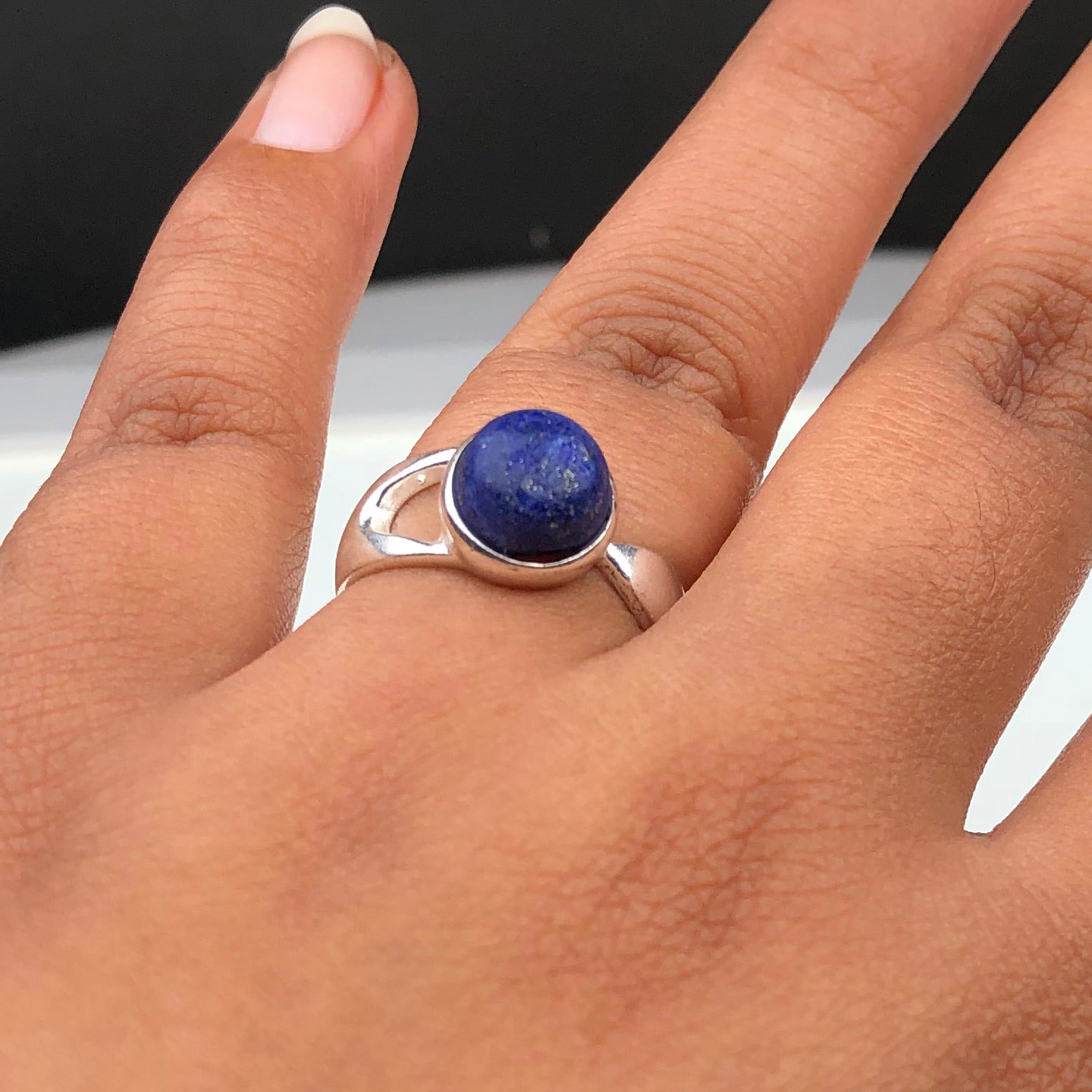 Very pretty Blue Lapiz Lazuli Ring Main Metal Brass, Silver Coated
