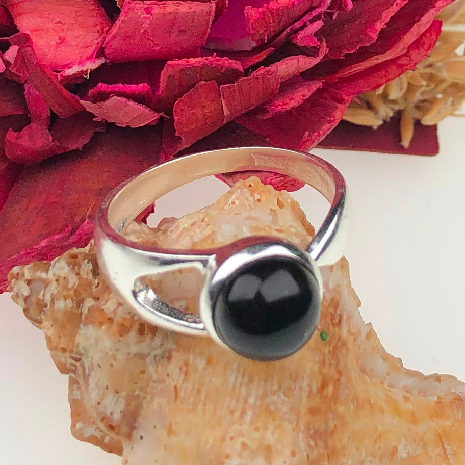 Wonderful Black Obsidian Ring Main Metal Brass, Silver Coated