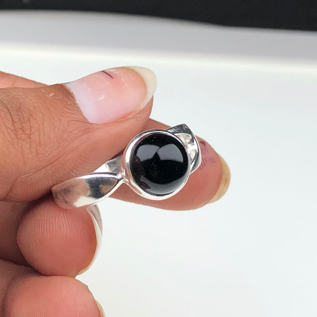 Wonderful Black Obsidian Ring Main Metal Brass, Silver Coated