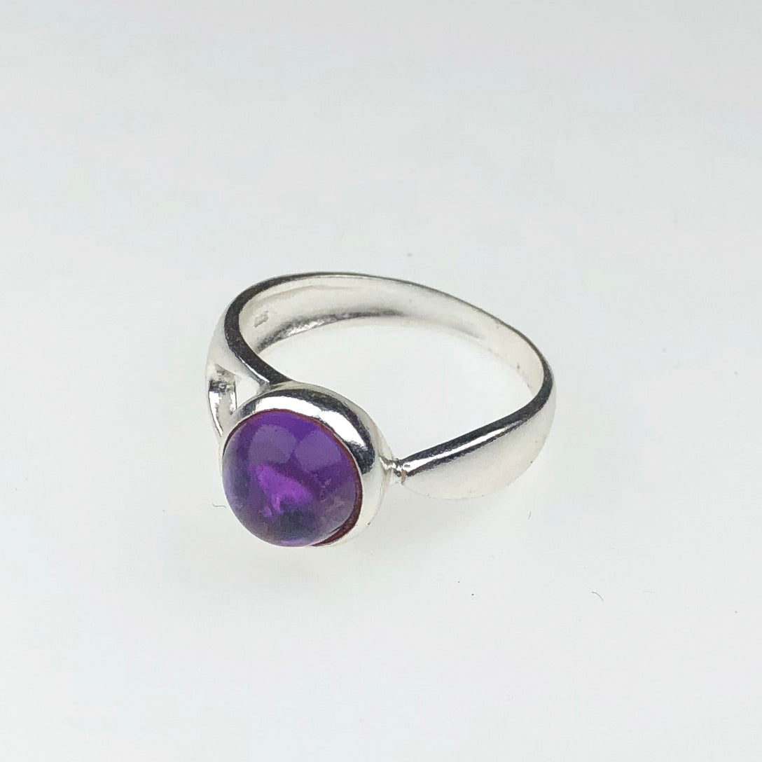 Precious Purple Amethyst Ring Main Metal Brass, Silver Coated
