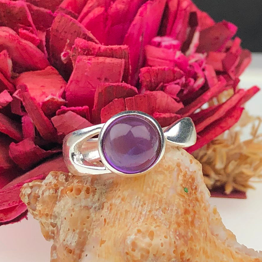 Precious Purple Amethyst Ring Main Metal Brass, Silver Coated