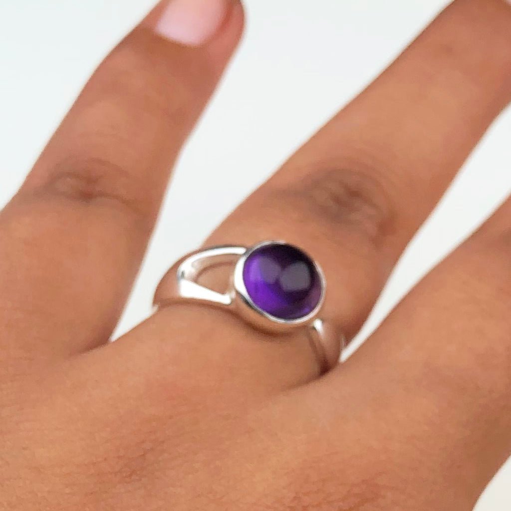 Precious Purple Amethyst Ring Main Metal Brass, Silver Coated