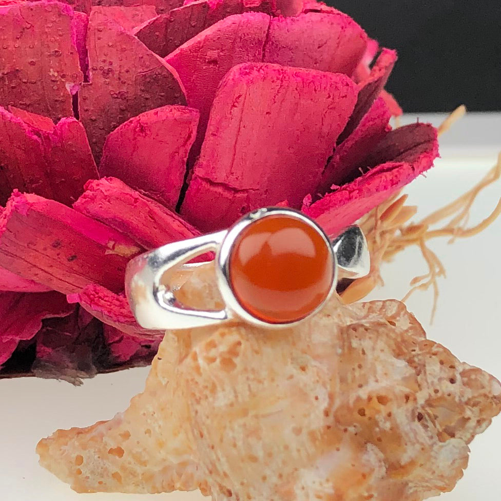 Gorgeous Orange Carnelian Ring Main Metal Brass, Silver Coated
