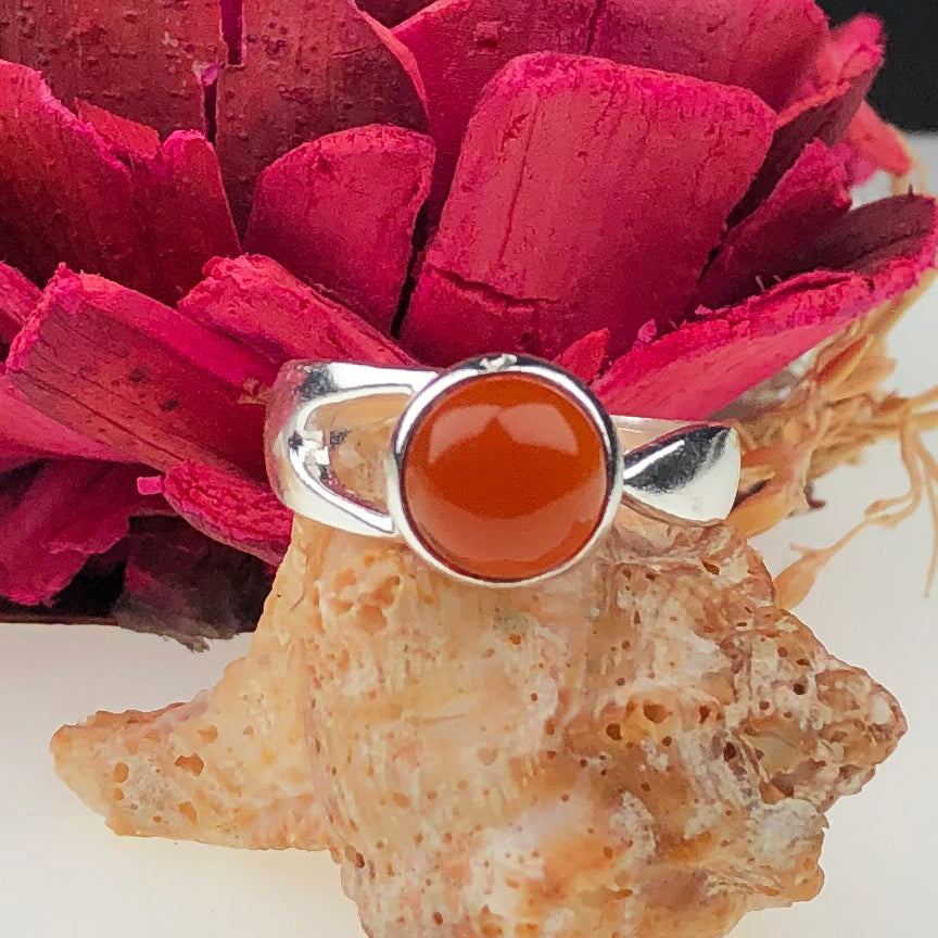 Gorgeous Orange Carnelian Ring Main Metal Brass, Silver Coated