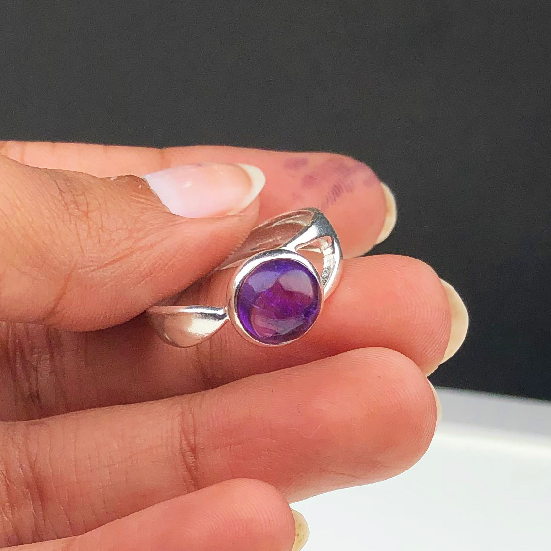 Elegant Purple Amethyst Ring Main Metal Brass, Silver Coated