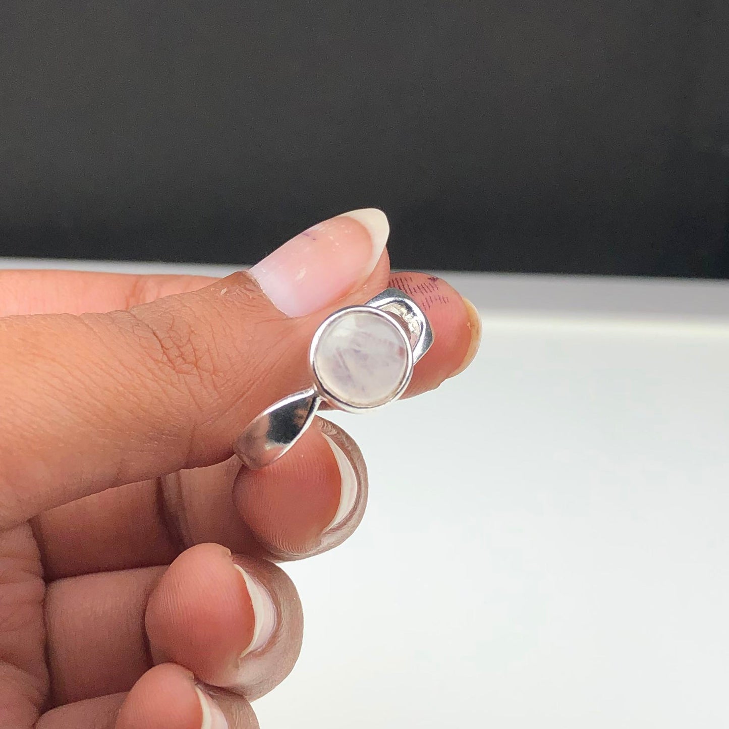 Impressive White Clear Quartz Ring Main Metal Brass, Silver Coated