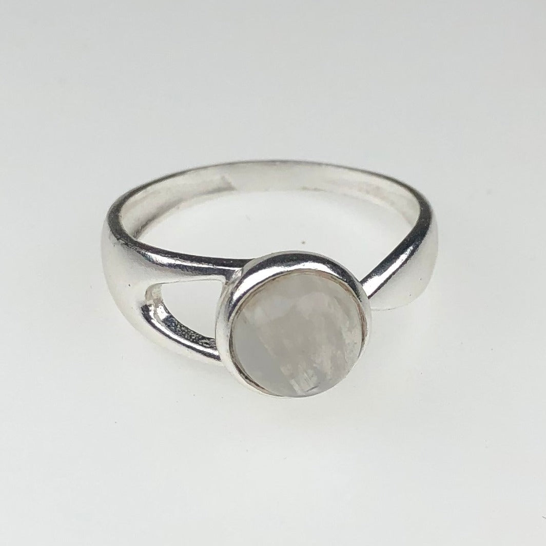Impressive White Clear Quartz Ring Main Metal Brass, Silver Coated
