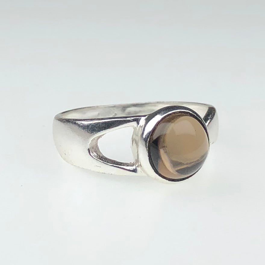 Wonderful Brown Smoky Quartz Ring Main Metal Brass, Silver Coated