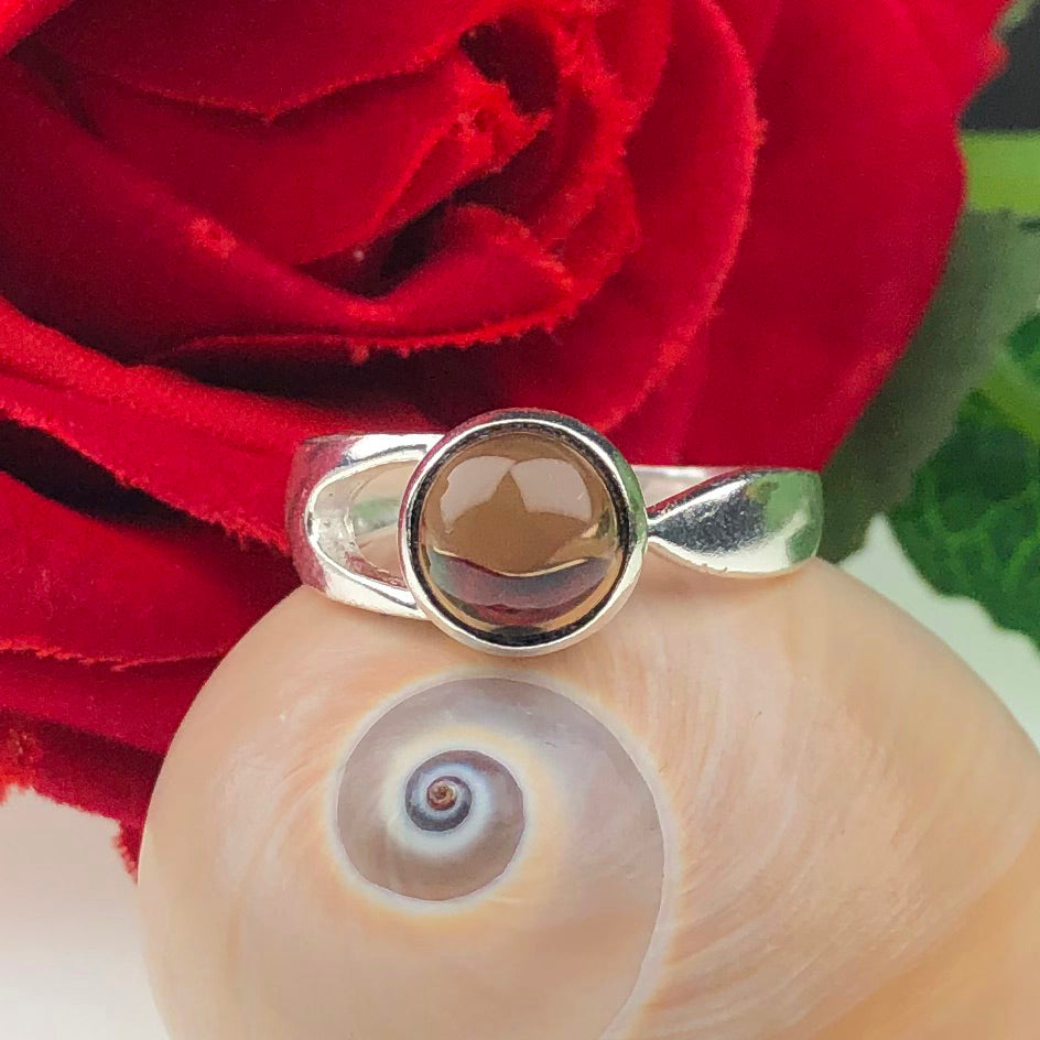 Wonderful Brown Smoky Quartz Ring Main Metal Brass, Silver Coated