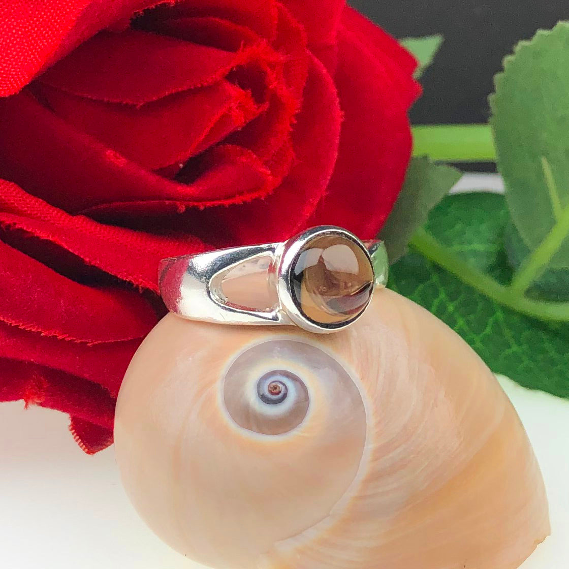Wonderful Brown Smoky Quartz Ring Main Metal Brass, Silver Coated